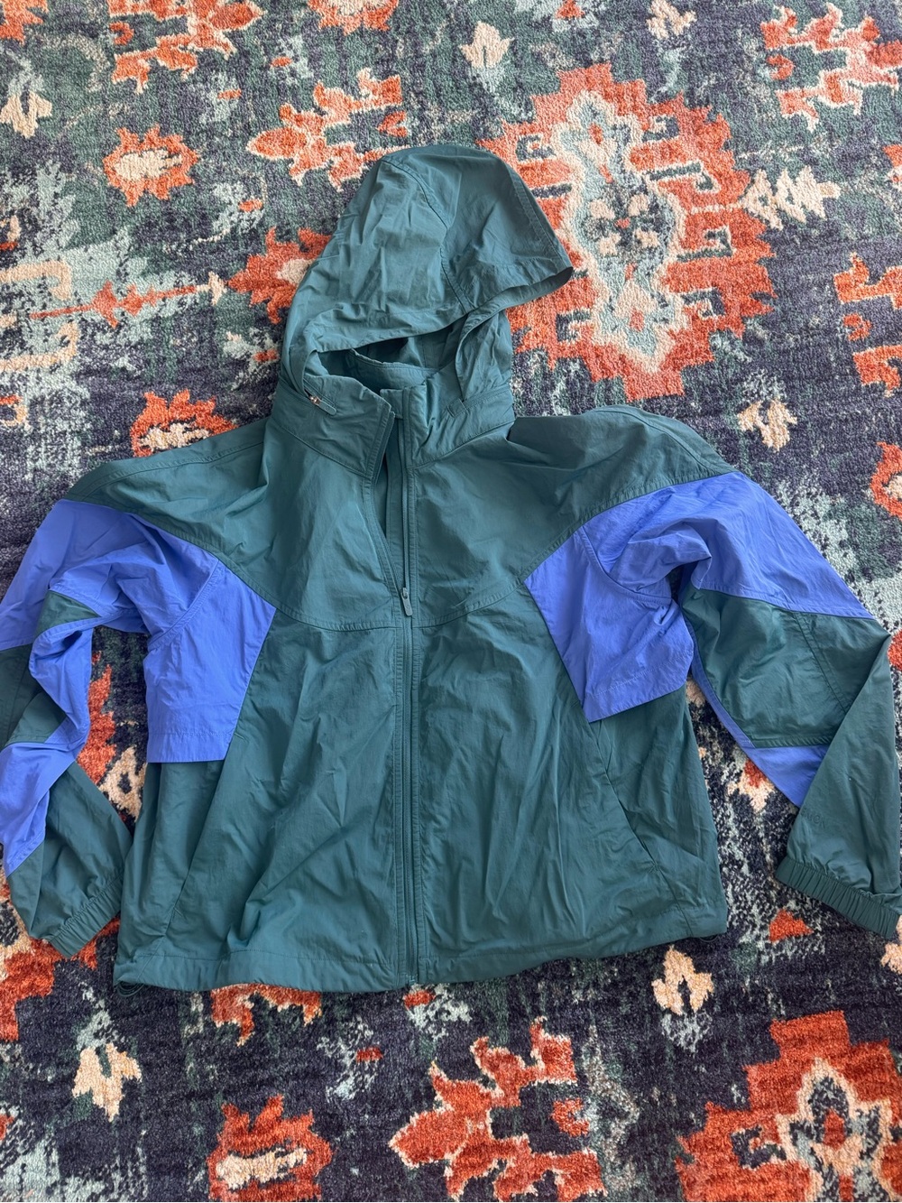 lululemon athletica Green and Blue Hooded Rain Jacket